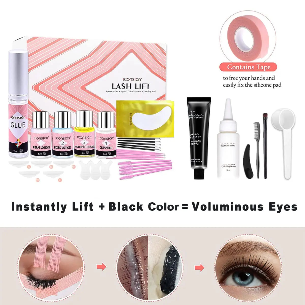 Professional Lash Lift Kit, 1 Set 3 in 1 Eyelash Perm Kit, Quick Lifting & Voluminous Coloring with Complete Tools for Salon Grade Home DIY Eyelash Enhancing Tool