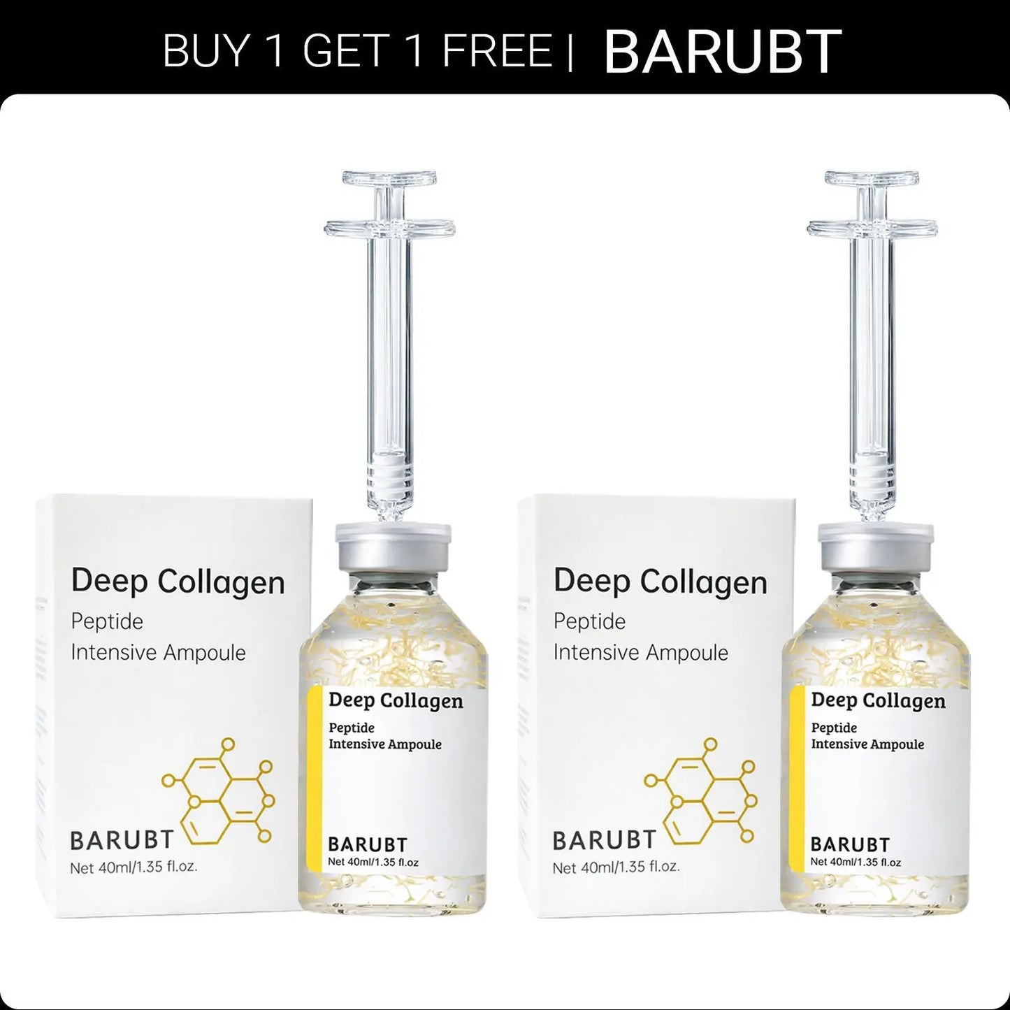【Barubt】Buy 1Get 1Free, 2 Bottles Deep Collagen Peptide Ampoule 40Ml anti Aging Concentrate for Skin Care Face-Lift at Homeserum with Peptides & Silk Lifting Peptide Formula and Syringe Desig (1.35 Fl.Oz/Bottle) Mother'S Day Gift