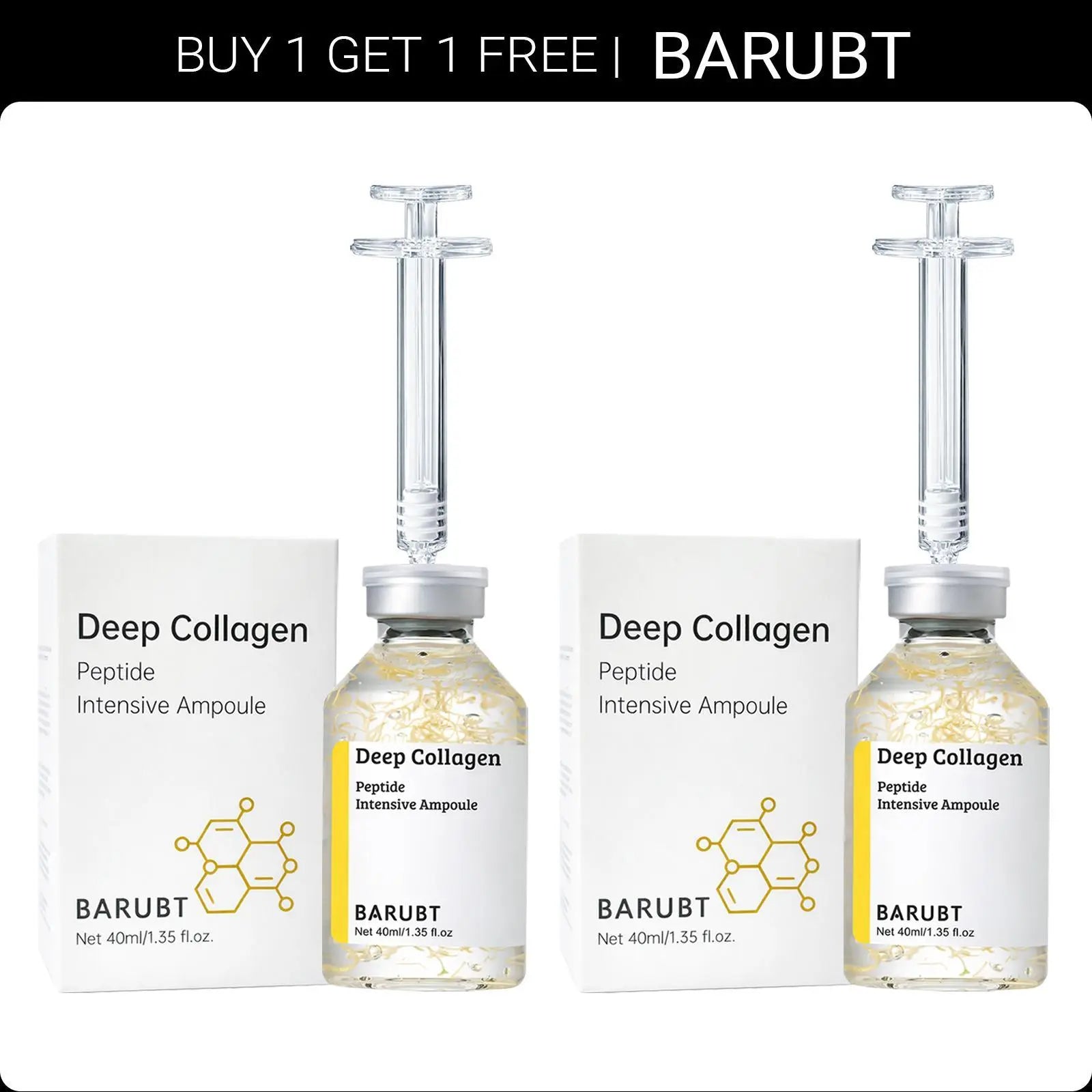 【Barubt】Buy 1Get 1Free, 2 Bottles Deep Collagen Peptide Ampoule 40Ml anti Aging Concentrate for Skin Care Face-Lift at Homeserum with Peptides & Silk Lifting Peptide Formula and Syringe Desig (1.35 Fl.Oz/Bottle) Mother'S Day Gift