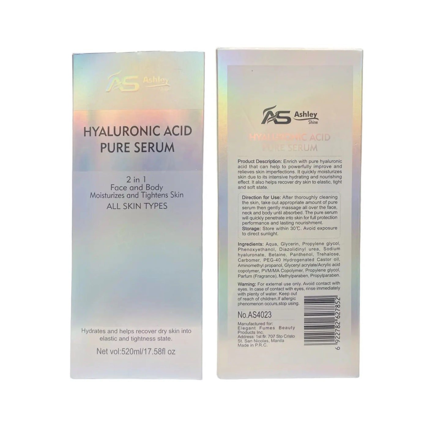 Ashley Shine Hyaluronic Acid Pure Serum - for Face and Body, 520Ml