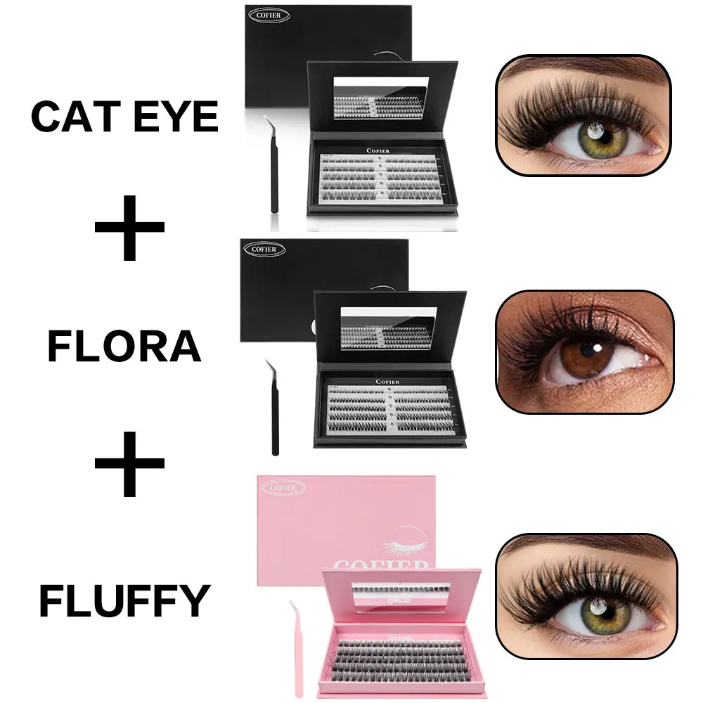 Cofier No Glue DIY Lash Kit Lash Lift Kit at Home Press on Lash Self-Adhesive Eyelash Kit Individual Lashes Beginner Friendly with Tweezers 80/90/120 Pcs Cosmetic Makeup Bottom Lash Clusters