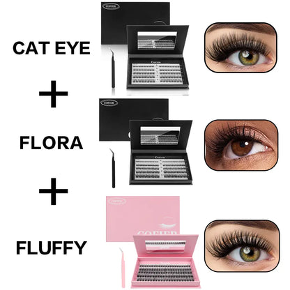 Cofier No Glue DIY Lash Kit Lash Lift Kit at Home Press on Lash Self-Adhesive Eyelash Kit Individual Lashes Beginner Friendly with Tweezers 80/90/120 Pcs Cosmetic Makeup Bottom Lash Clusters