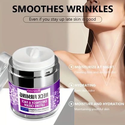 Rozino Neck & Chest Firming Cream - Hydrating Moisturizer for Fine Lines, Visibly Smooths Skin with Sodium Hyaluronate, 50G