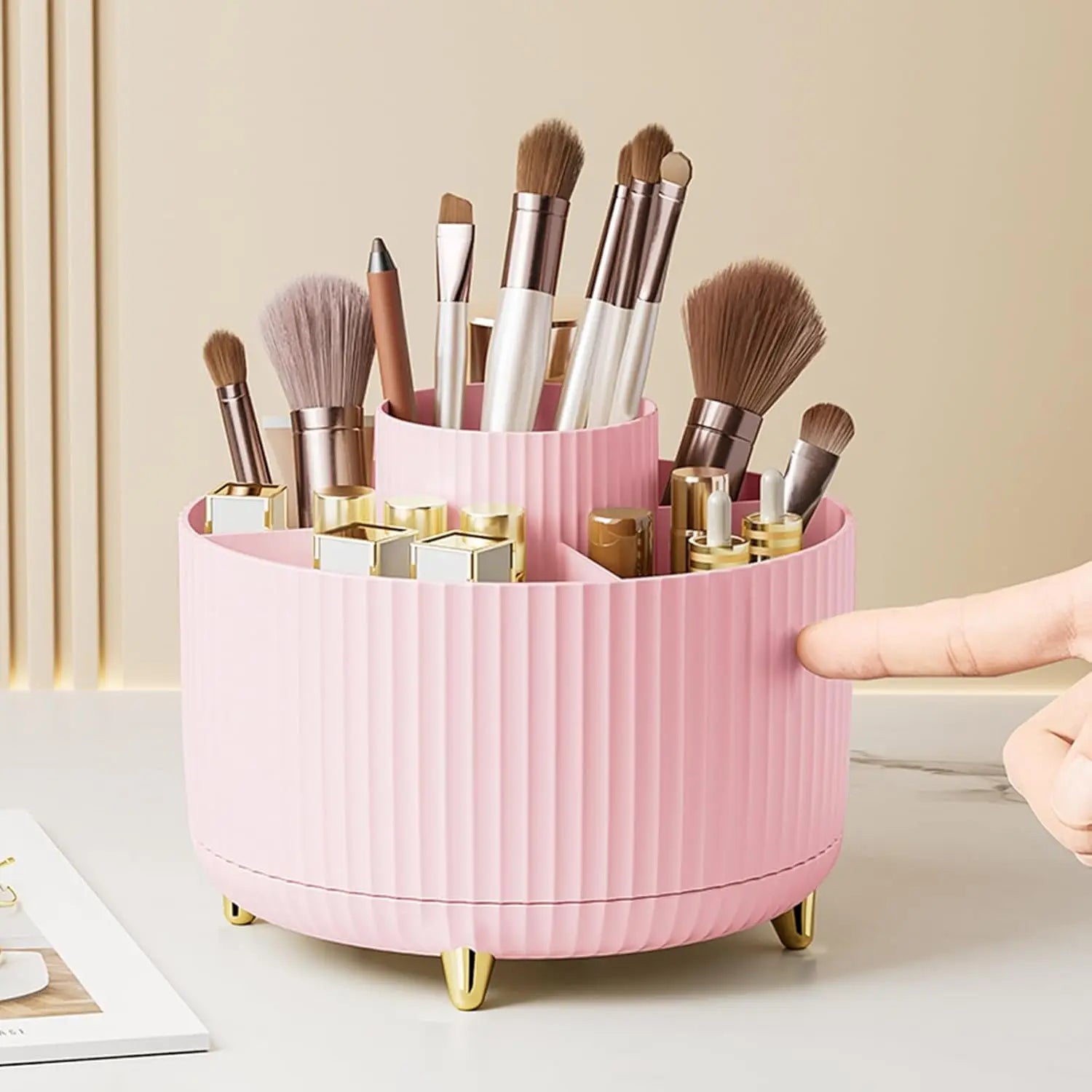 Makeup Brush Storage Box, 1 Count Multi-Functional Rotating Makeup Brush Holder, Durable Makeup Organizer for Bedroom Bathroom, Makeup Storage Organizer, Bedroom Accessories