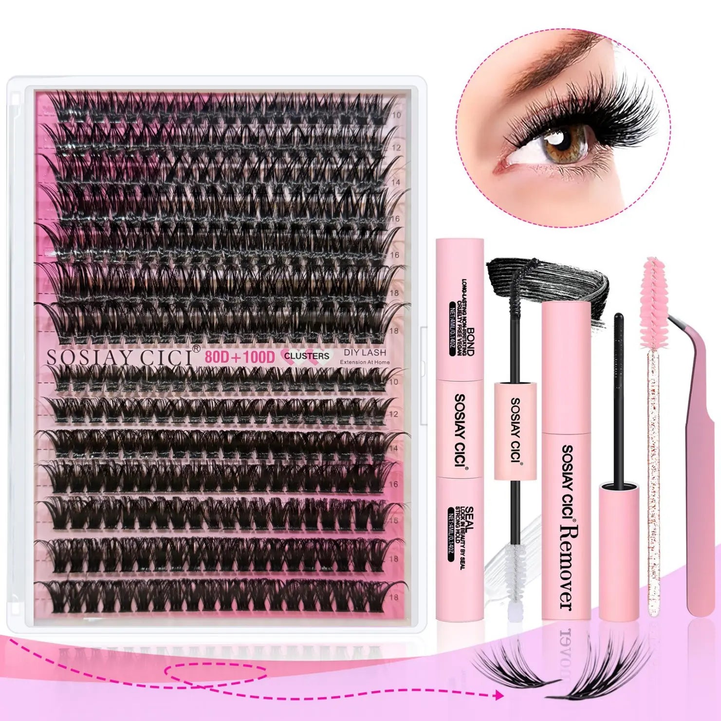 Eyelash Extension Kit 320Pcs, Eyelash Tufts Eyelash Extension Kit - D Curl 9-16Mm Mix 40D Single Eyelash Kit, DIY Personal Eyelash Cluster Kit, Eyelash Gluing & Sealing, Eyelash Extensions, Eyelash Applicator Tool for Home False Eyelash Cluster Kit
