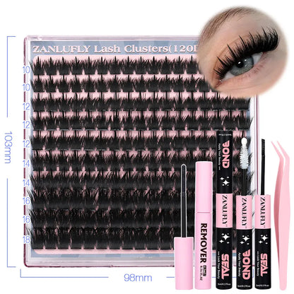 Volume Anime Lash Clusters Kit Zanlufly 120D Full Lashes Wet Wispy Look Cluster Lashes Pre-Made Spike Lash Extension Kit Lash Twezzer Lash Bond and Seal Lash Remover Tiktokshopblackfriday