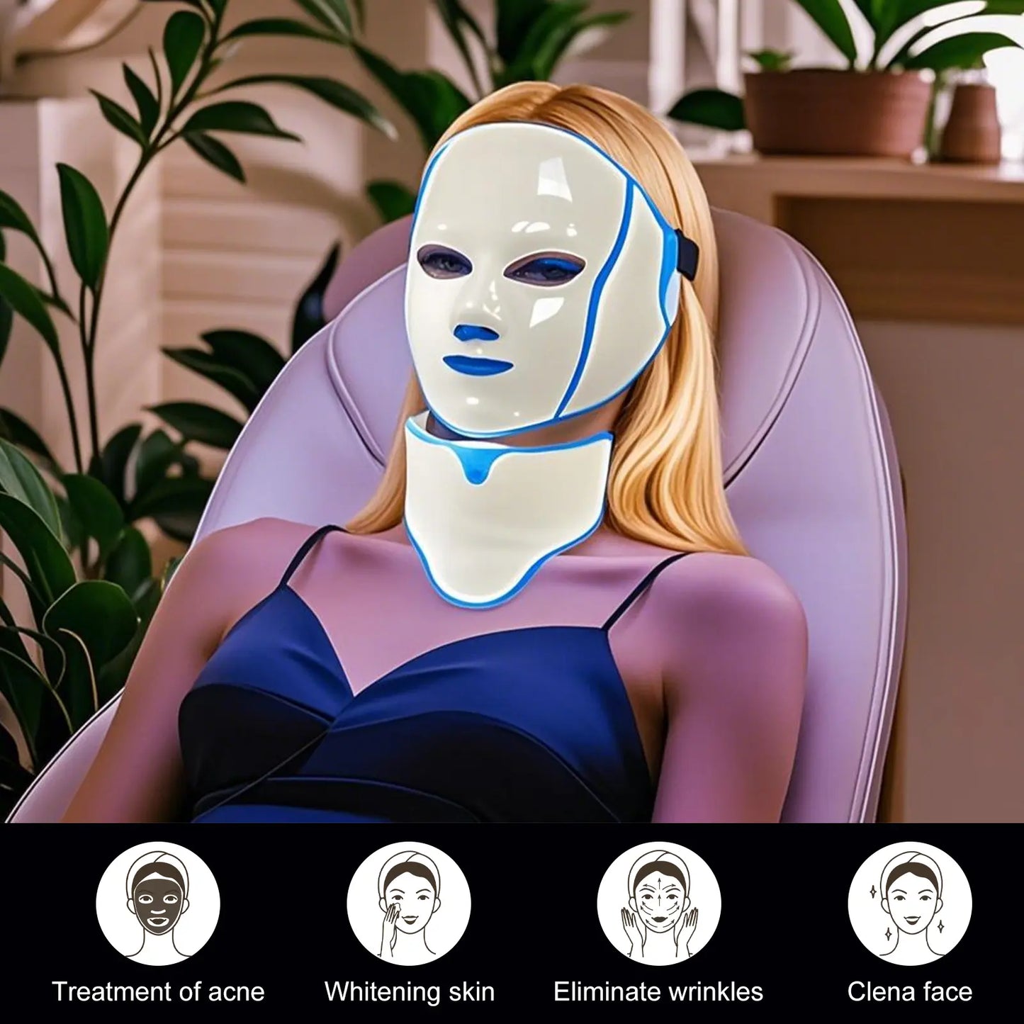 Led Face Mask Light Therapy,Red Light Face Mask,Light Mask,Led Facial Mask Device for Home Use,Red-Light-Therapy-For-Face,Seven- Colors LED Facial Skin Care Mask (White) Comfort Multifunctional Beauty Machine