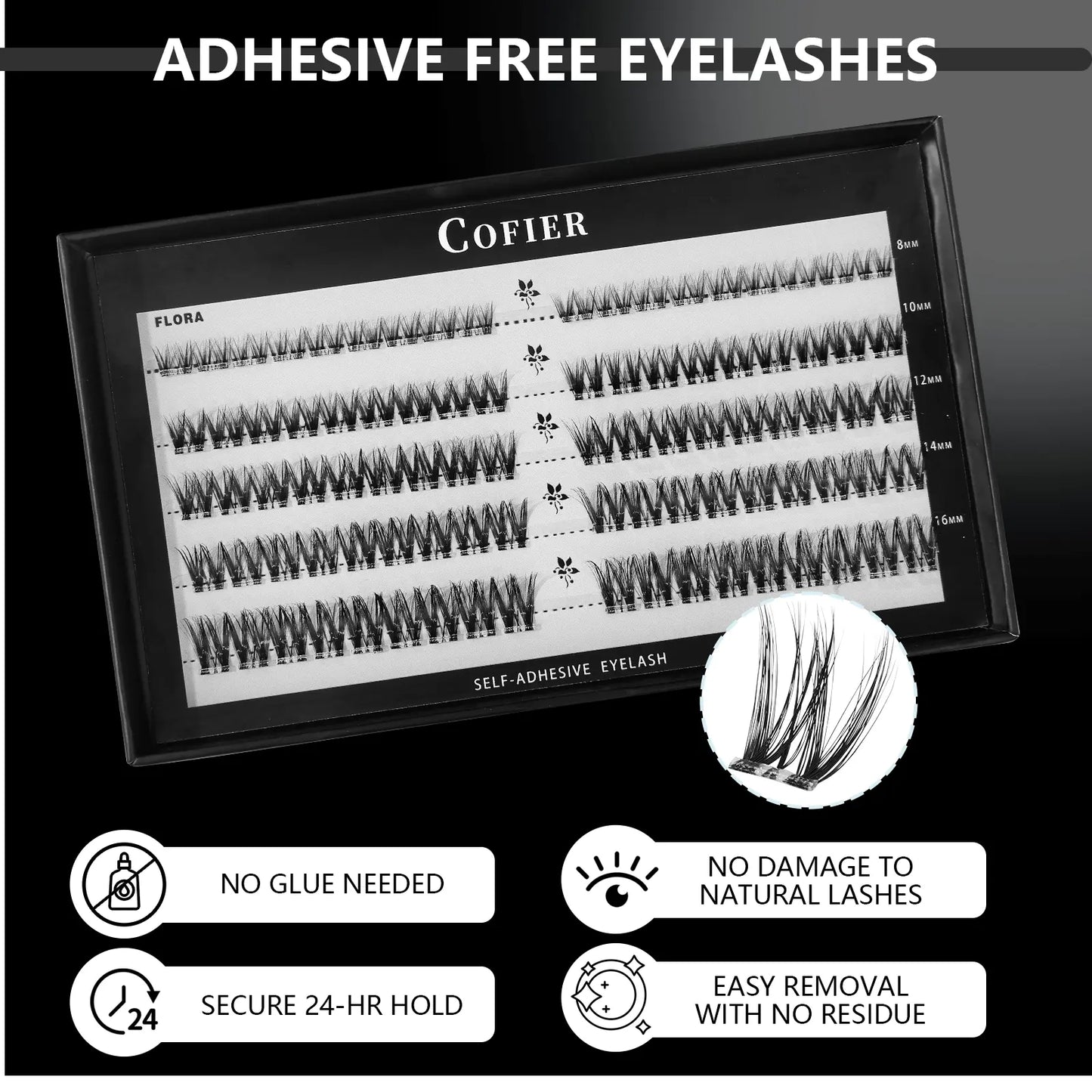 Cofier No Glue DIY Lash Kit Lash Lift Kit at Home Press on Lash Self-Adhesive Eyelash Kit Individual Lashes Beginner Friendly with Tweezers 80/90/120 Pcs Cosmetic Makeup Bottom Lash Clusters