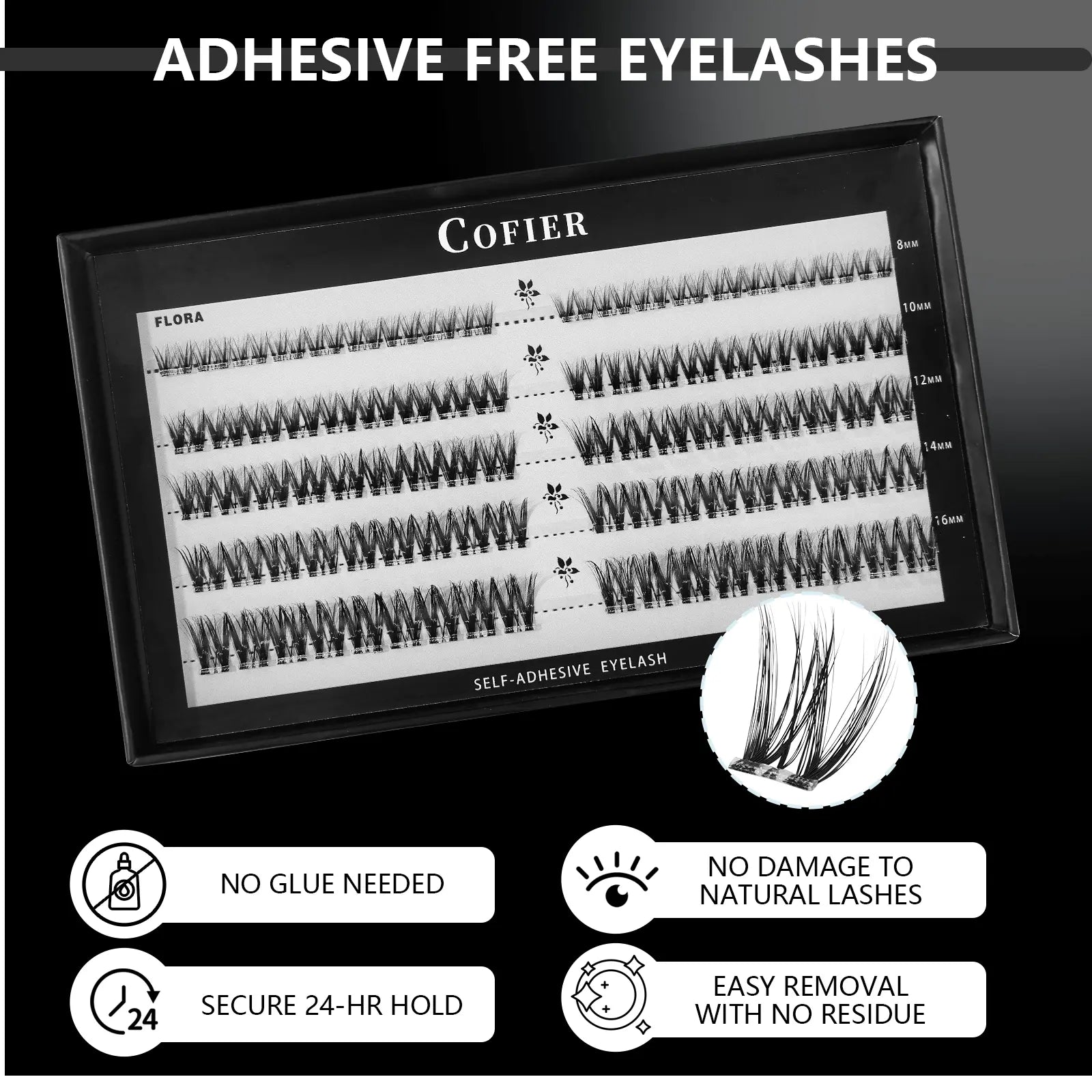 Cofier No Glue DIY Lash Kit Lash Lift Kit at Home Press on Lash Self-Adhesive Eyelash Kit Individual Lashes Beginner Friendly with Tweezers 80/90/120 Pcs Cosmetic Makeup Bottom Lash Clusters