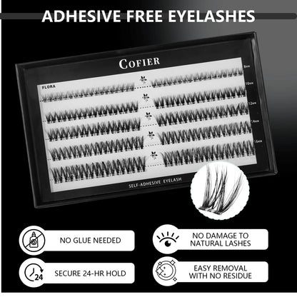 Cofier No Glue DIY Lash Kit Lash Lift Kit at Home Press on Lash Self-Adhesive Eyelash Kit Individual Lashes Beginner Friendly with Tweezers 80/90/120 Pcs Cosmetic Makeup Bottom Lash Clusters