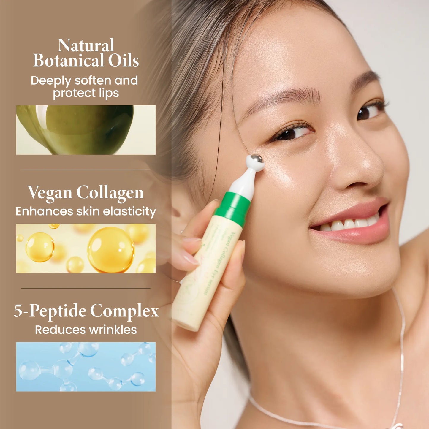 AXIS-Y Lip & Eye Set - Vegan Collagen Eye Serum + Vita Glow Lip Oil Dreamy Olive for Daily Korean Skin Care Routine for Eyes & Lips