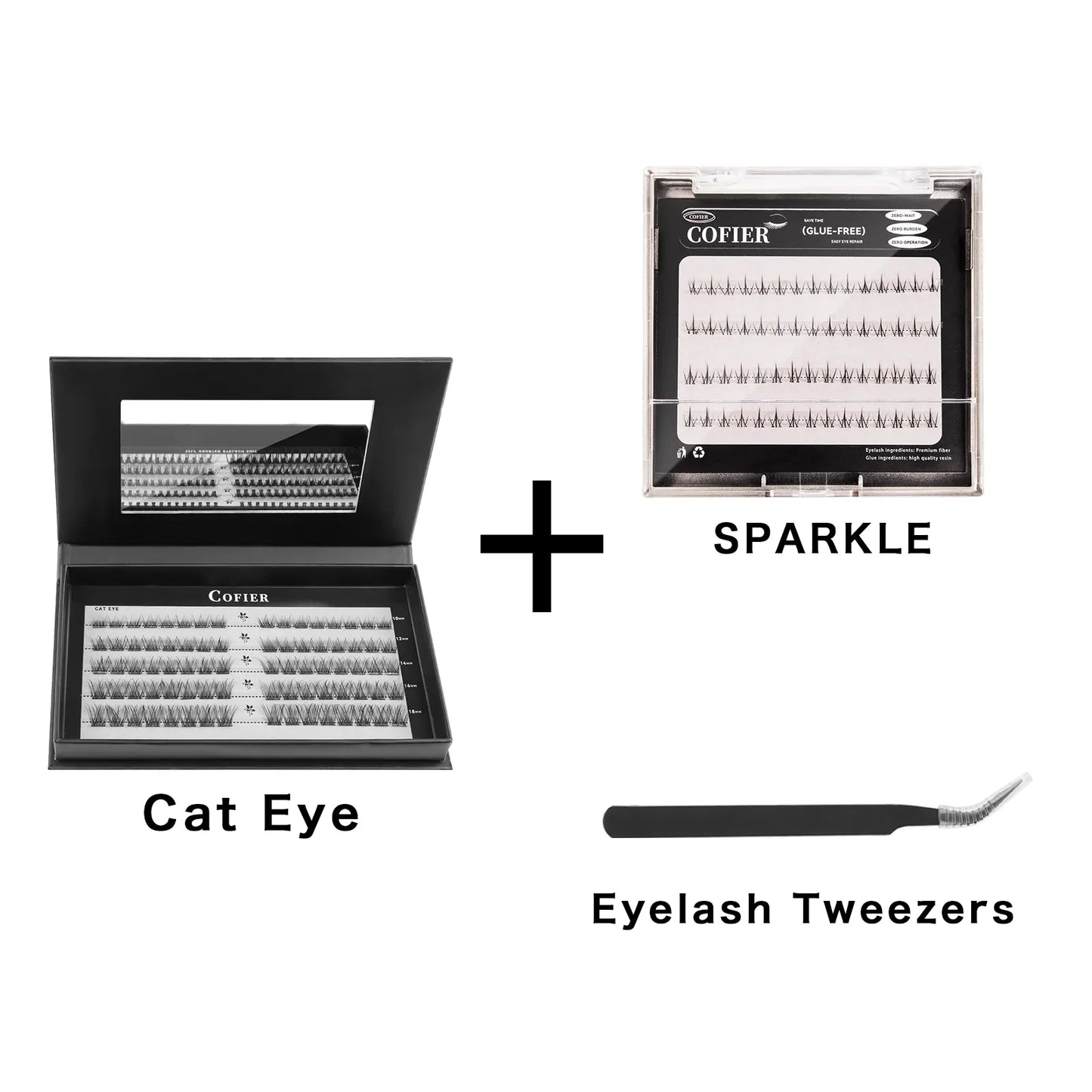Cofier No Glue DIY Lash Kit Lash Lift Kit at Home Press on Lash Self-Adhesive Eyelash Kit Individual Lashes Beginner Friendly with Tweezers 80/90/120 Pcs Cosmetic Makeup Bottom Lash Clusters