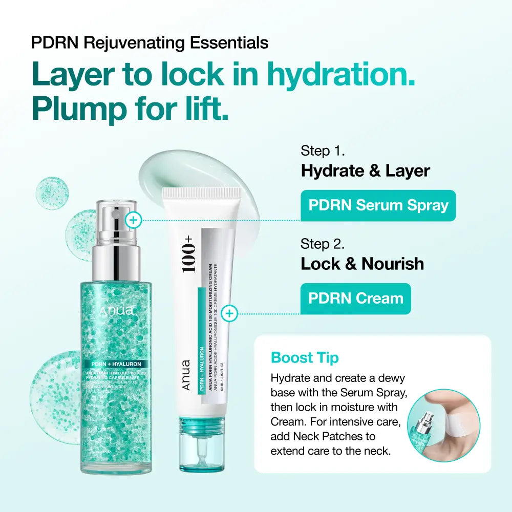 [Anua] PDRN Rejuvenating Essential Exclusive Set, PDRN Cream + PDRN Collagen Glow Facial Serum Spray + Collagen Neck Patch, S PDRN Lifting & Firming Skin Care, Rejuvenating Skin, Korean Skincare Moisturize Hyaluronic