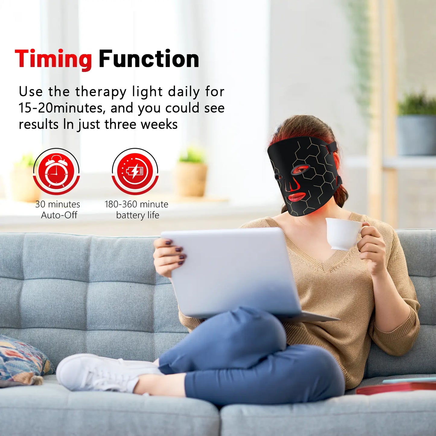 Red Light Therapy Mask for Face 8 Modes LED Face Mask Light Therapy with 288 Leds 630Nm & 850Nm Infrared Light Therapy Mask at Home Portable with Timer & 2600Mah Remote Control for Anti-Aging