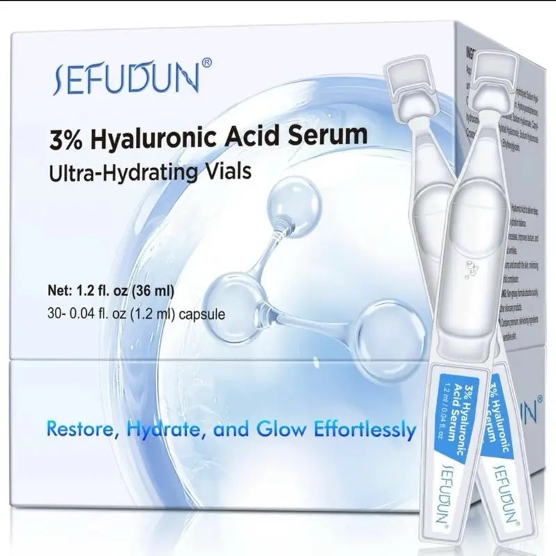 30PCS Hyaluronic Acid Tubes, 3% Hyaluronic Acid Serum Ultra-Hydrating Vials Quenching Nourishing Skin Treatment , 4D Formula with Ceramide