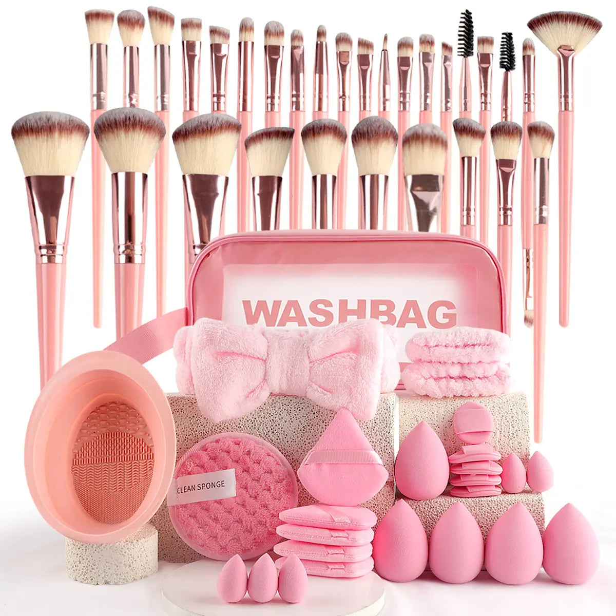 Makeup Brush Set with Sponge and Puff, Synthetic Makeup Brushes, Ultimate Beauty Tools Kit, Complete Cosmetic Brush Collection for Flawless Application, with Makeup Brush Organizer, Makeup Brush Full Set