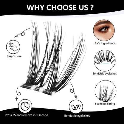 Cofier No Glue DIY Lash Kit Lash Lift Kit at Home Press on Lash Self-Adhesive Eyelash Kit Individual Lashes Beginner Friendly with Tweezers 80/90/120 Pcs Cosmetic Makeup Bottom Lash Clusters