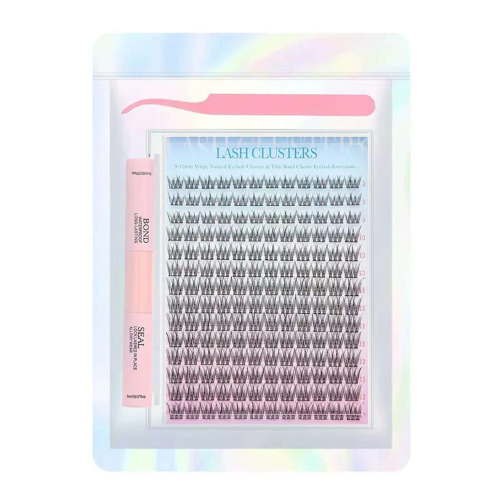 Eyelash Kit 9-12Mm 168PCS Wispy Natural Cluster Eyelash DIY Lash Extension Kit with Lash Bond and Seal, Lash Tweezers, DIY Eyelash Extension Kit for Beginners