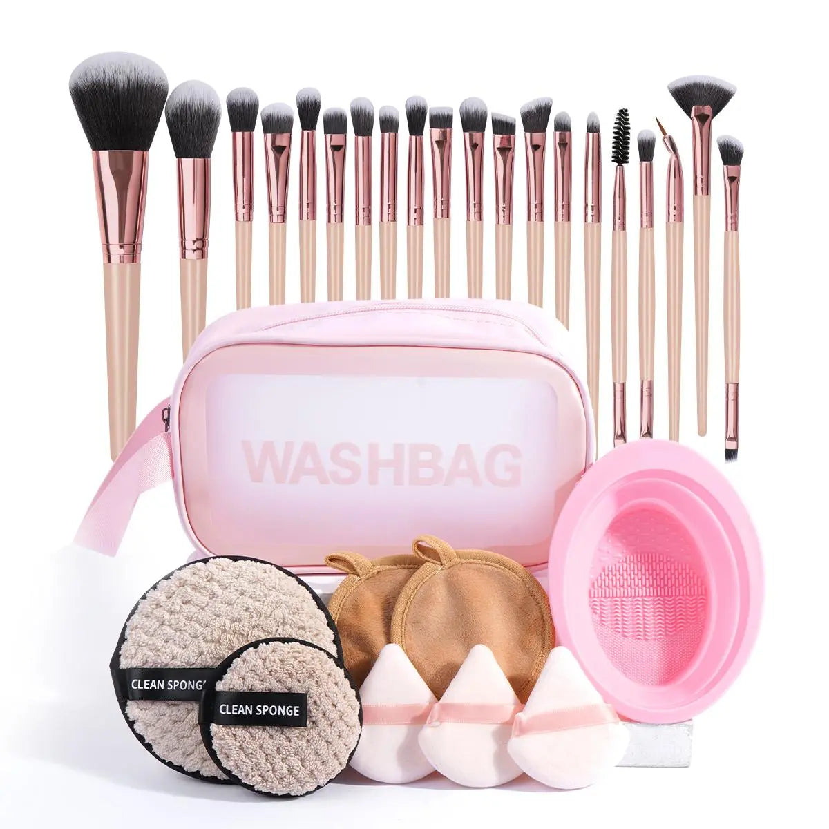 Makeup Tool Set with Storage Bag, 29Pcs/Set Makeup Brush & Powder Puff & Cleaning Tool, Cosmetic Brush Set, Makeup Tool for Beginners, with Makeup Brush Organizer