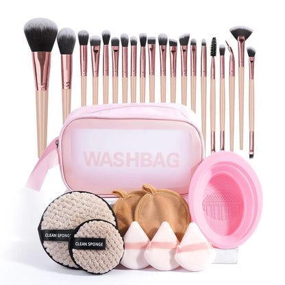 Makeup Tool Set with Storage Bag, 29Pcs/Set Makeup Brush & Powder Puff & Cleaning Tool, Cosmetic Brush Set, Makeup Tool for Beginners, with Makeup Brush Organizer