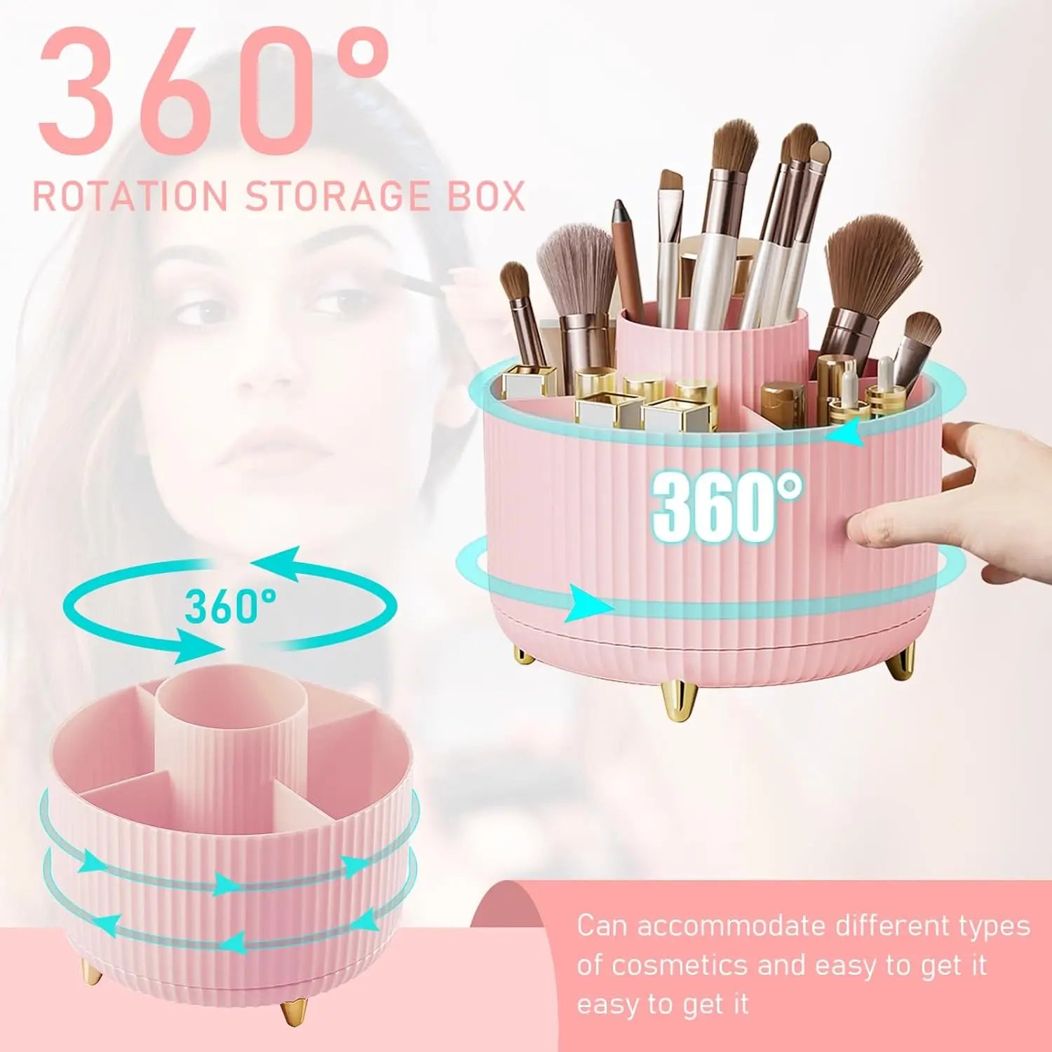 Makeup Brush Storage Box, 1 Count Multi-Functional Rotating Makeup Brush Holder, Durable Makeup Organizer for Bedroom Bathroom, Makeup Storage Organizer, Bedroom Accessories