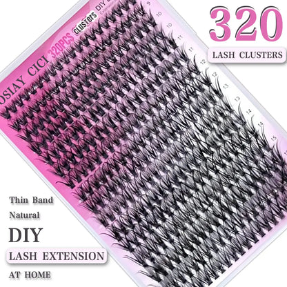Eyelash Extension Kit 320Pcs, Eyelash Tufts Eyelash Extension Kit - D Curl 9-16Mm Mix 40D Single Eyelash Kit, DIY Personal Eyelash Cluster Kit, Eyelash Gluing & Sealing, Eyelash Extensions, Eyelash Applicator Tool for Home False Eyelash Cluster Kit