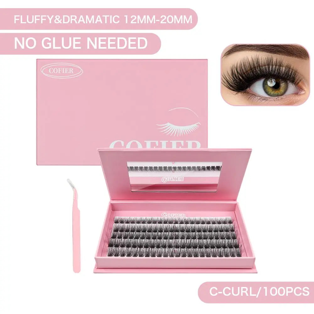 Cofier No Glue DIY Lash Kit Lash Lift Kit at Home Press on Lash Self-Adhesive Eyelash Kit Individual Lashes Beginner Friendly with Tweezers 80/90/120 Pcs Cosmetic Makeup Bottom Lash Clusters