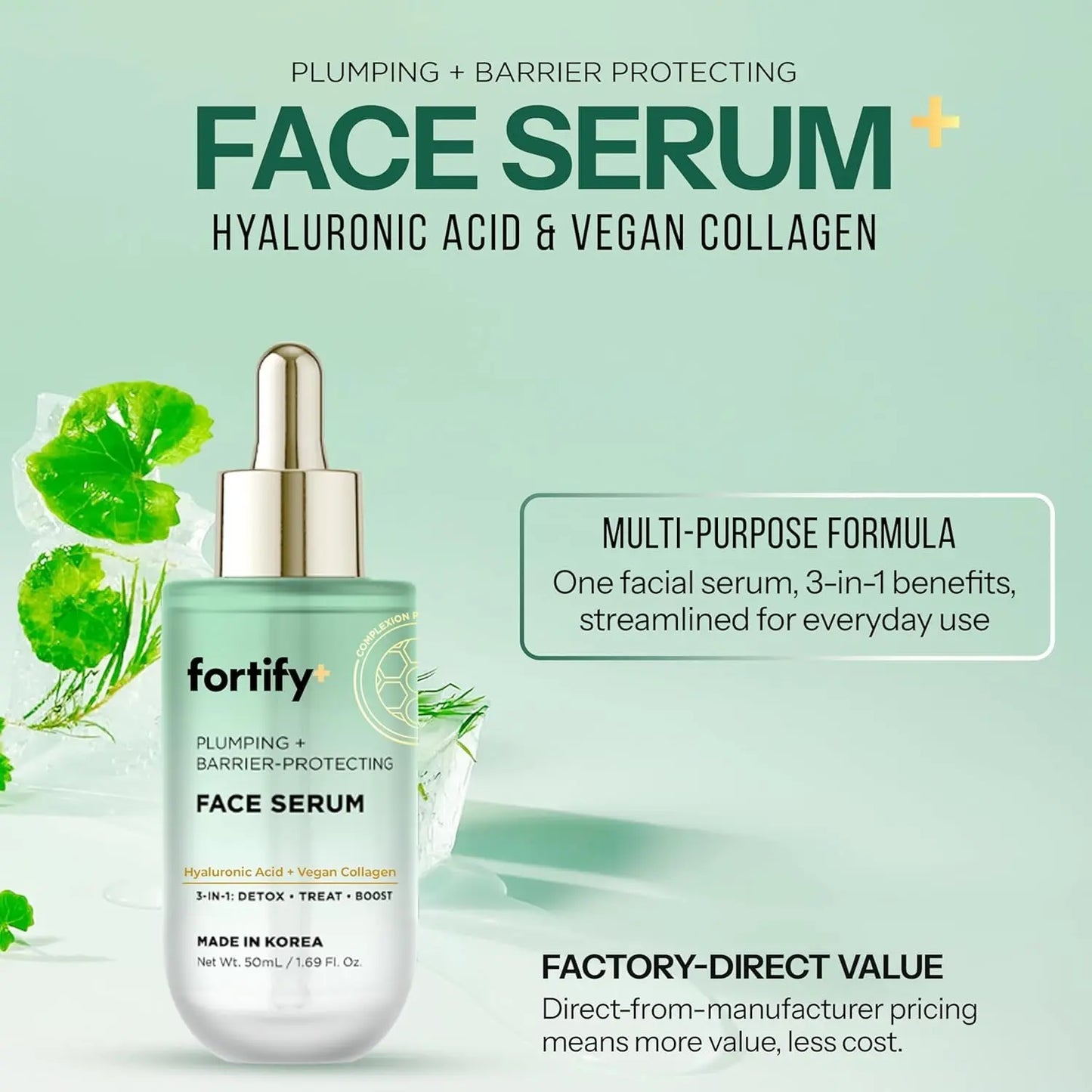 Hyaluronic Acid Serum for Face with Collagen – 3-In-1: Detox, Treat, Boost – Hydrating, Firming, Anti-Aging Serum – Dermatologist Tested Korean Skin Care – Clean Beauty – 1.69 Oz