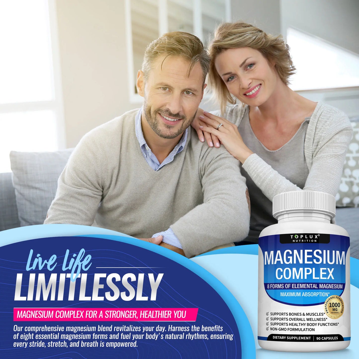 Toplux Magnesium Complex - 8 Essential Magnesium Supplement, 1000 mg