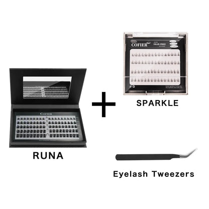 Cofier No Glue DIY Lash Kit Lash Lift Kit at Home Press on Lash Self-Adhesive Eyelash Kit Individual Lashes Beginner Friendly with Tweezers 80/90/120 Pcs Cosmetic Makeup Bottom Lash Clusters