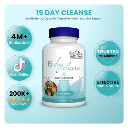 15-Day Gut and Colon Cleanse - Caffeine-Free Advanced Formula with Senna, Cascara Sagrada, and Psyllium Husk - Non-GMO - 30 Capsules