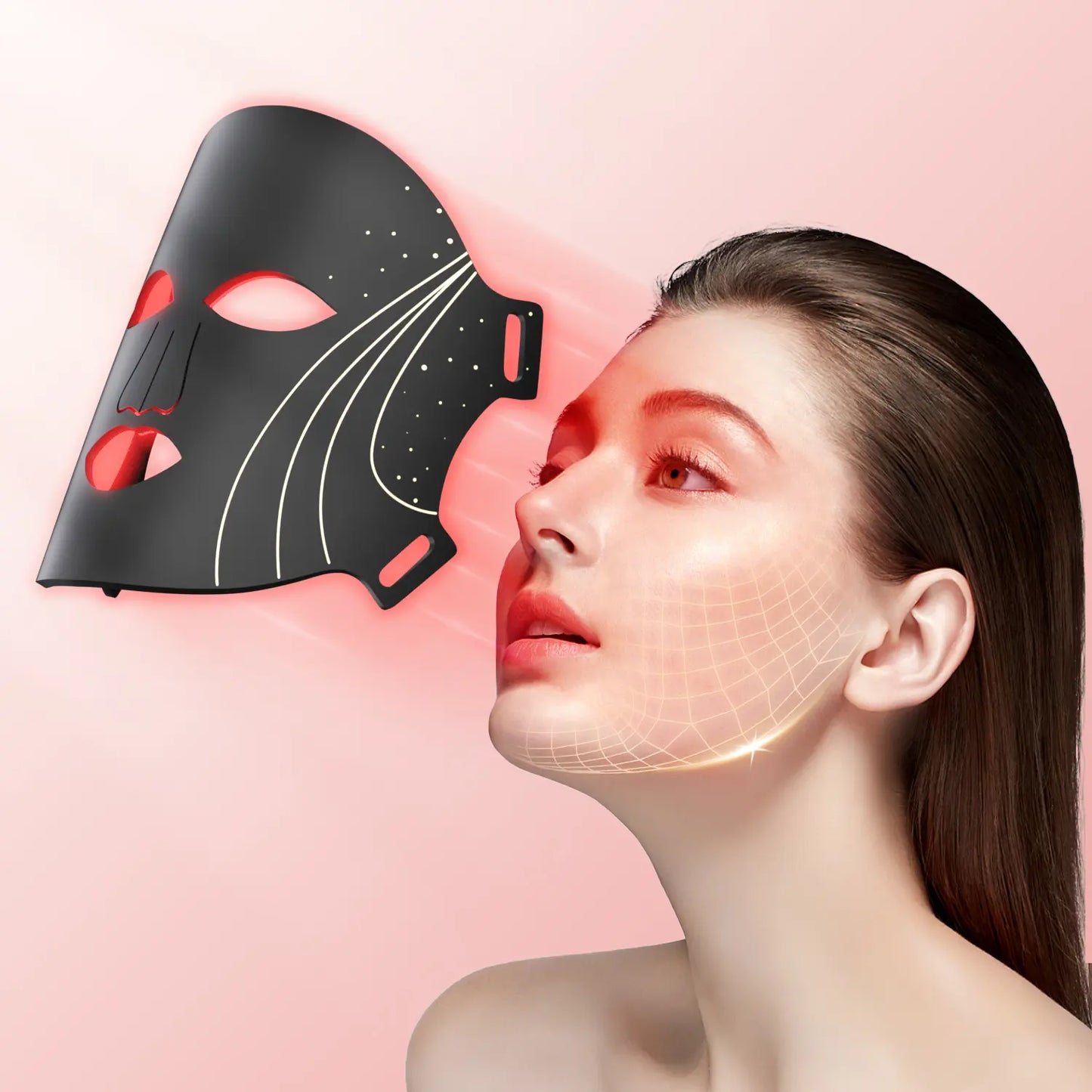 SHMHE LED Face Mask Light Therapy, 7 Color Red Light Therapy for Face, 96*3=288 Led Beads, Rechargeable, Ideal Gift Skincare Silicone Radiant