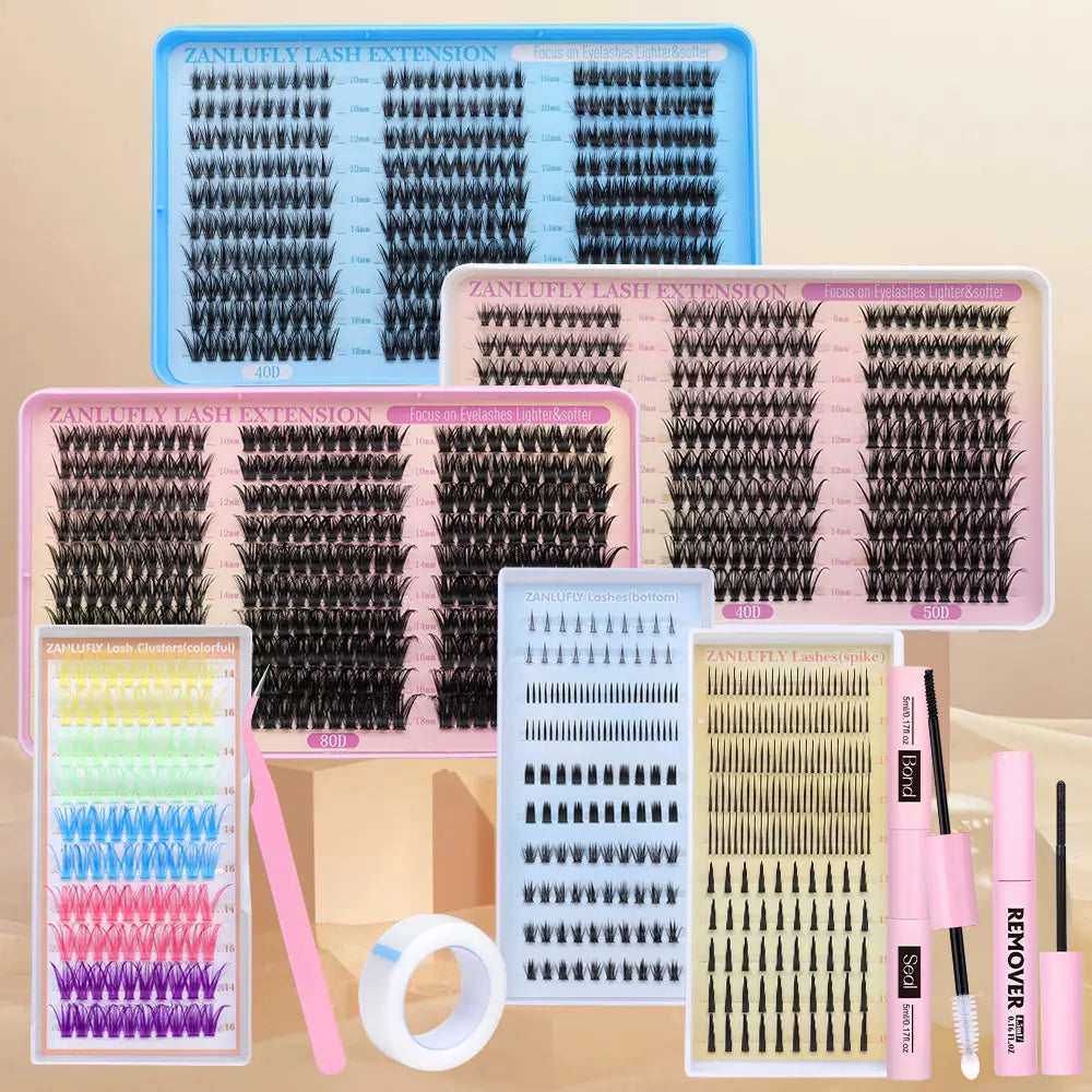 Volume Anime Lash Clusters Kit Zanlufly 120D Full Lashes Wet Wispy Look Cluster Lashes Pre-Made Spike Lash Extension Kit Lash Twezzer Lash Bond and Seal Lash Remover Tiktokshopblackfriday