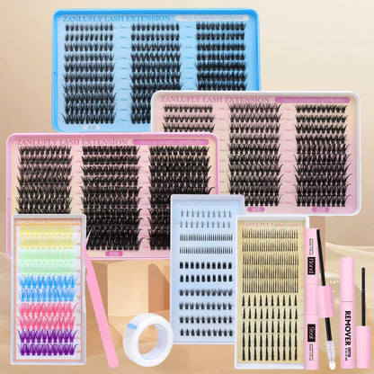 Volume Anime Lash Clusters Kit Zanlufly 120D Full Lashes Wet Wispy Look Cluster Lashes Pre-Made Spike Lash Extension Kit Lash Twezzer Lash Bond and Seal Lash Remover Tiktokshopblackfriday