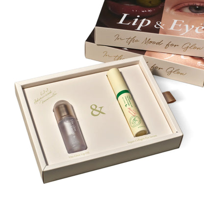 AXIS-Y Lip & Eye Set - Vegan Collagen Eye Serum + Vita Glow Lip Oil Dreamy Olive for Daily Korean Skin Care Routine for Eyes & Lips