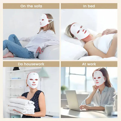 7-Color LED Light Therapy Mask, 90-LED Photon Mask, Red Light Infrared Skin Rejuvenation, Anti-Aging and Acne Care, Wrinkle Reduction, Brightening and Firming, Wireless Rechargeable Face Mask, Home Facial Spa Device, Christmas Gift, Holiday Gift