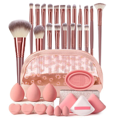 Makeup Brush Set with Sponge and Puff, Synthetic Makeup Brushes, Ultimate Beauty Tools Kit, Complete Cosmetic Brush Collection for Flawless Application, with Makeup Brush Organizer, Makeup Brush Full Set