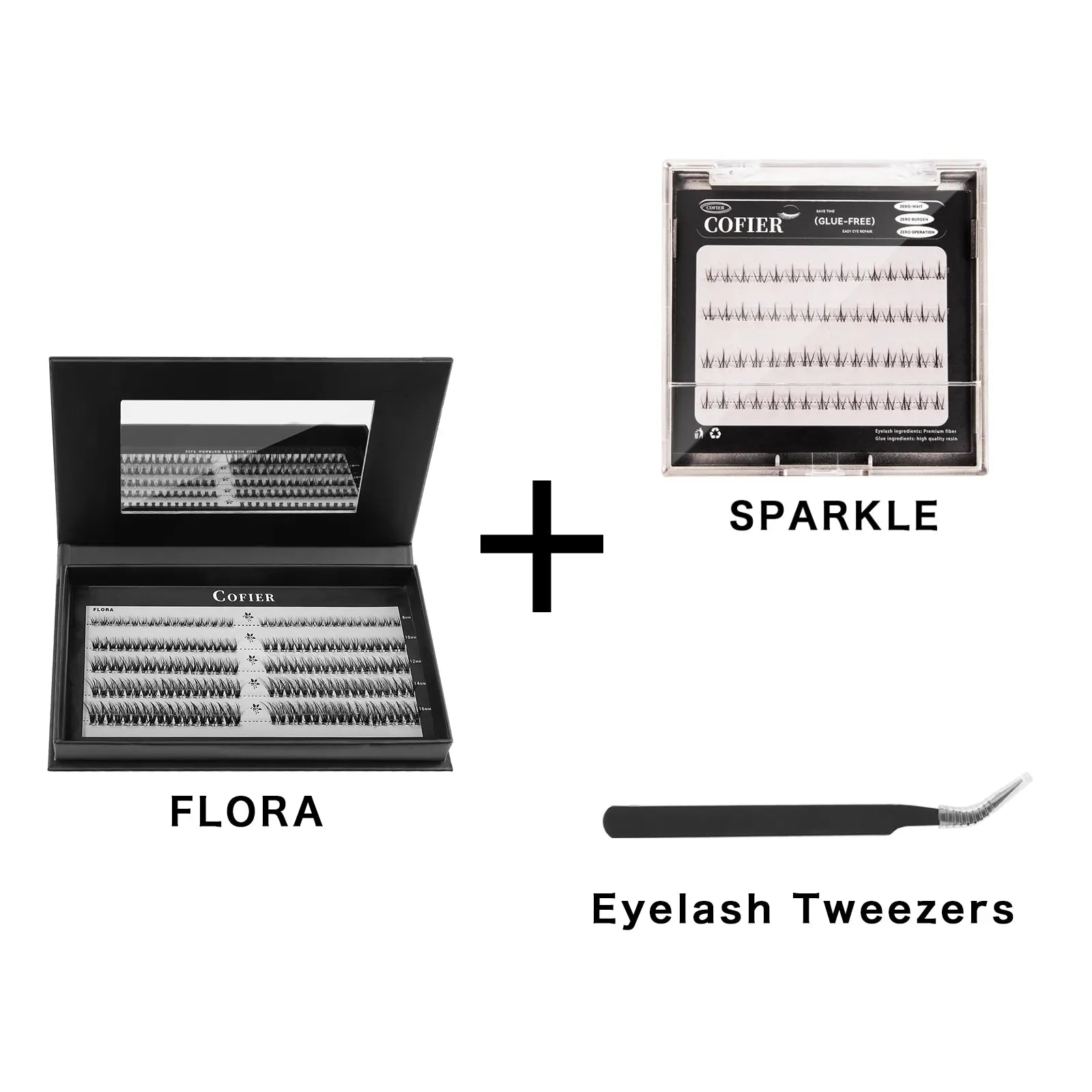 Cofier No Glue DIY Lash Kit Lash Lift Kit at Home Press on Lash Self-Adhesive Eyelash Kit Individual Lashes Beginner Friendly with Tweezers 80/90/120 Pcs Cosmetic Makeup Bottom Lash Clusters