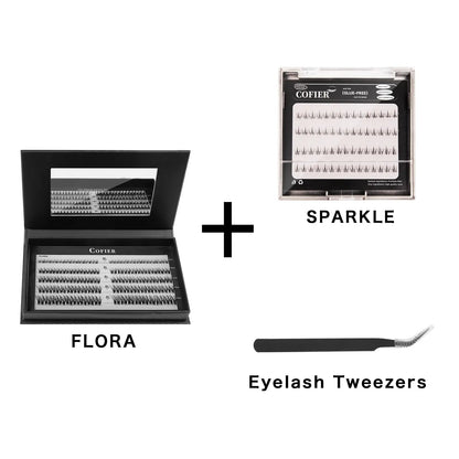 Cofier No Glue DIY Lash Kit Lash Lift Kit at Home Press on Lash Self-Adhesive Eyelash Kit Individual Lashes Beginner Friendly with Tweezers 80/90/120 Pcs Cosmetic Makeup Bottom Lash Clusters