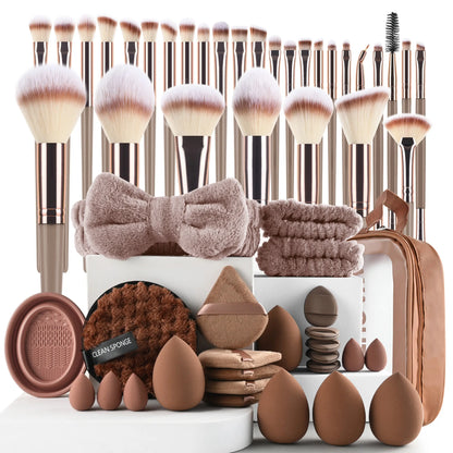 Makeup Brush Set with Sponge and Puff, Synthetic Makeup Brushes, Ultimate Beauty Tools Kit, Complete Cosmetic Brush Collection for Flawless Application, with Makeup Brush Organizer, Makeup Brush Full Set