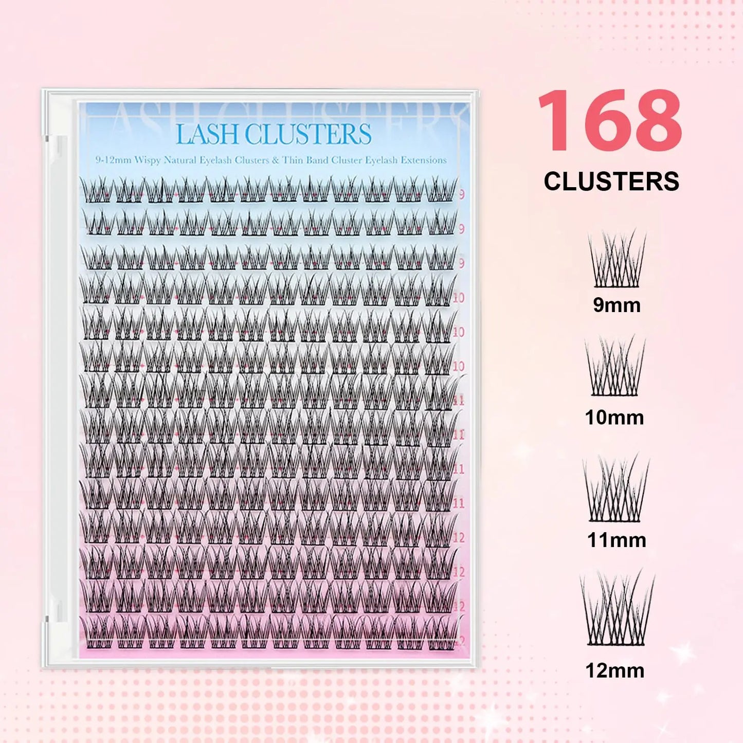 Eyelash Kit 9-12Mm 168PCS Wispy Natural Cluster Eyelash DIY Lash Extension Kit with Lash Bond and Seal, Lash Tweezers, DIY Eyelash Extension Kit for Beginners