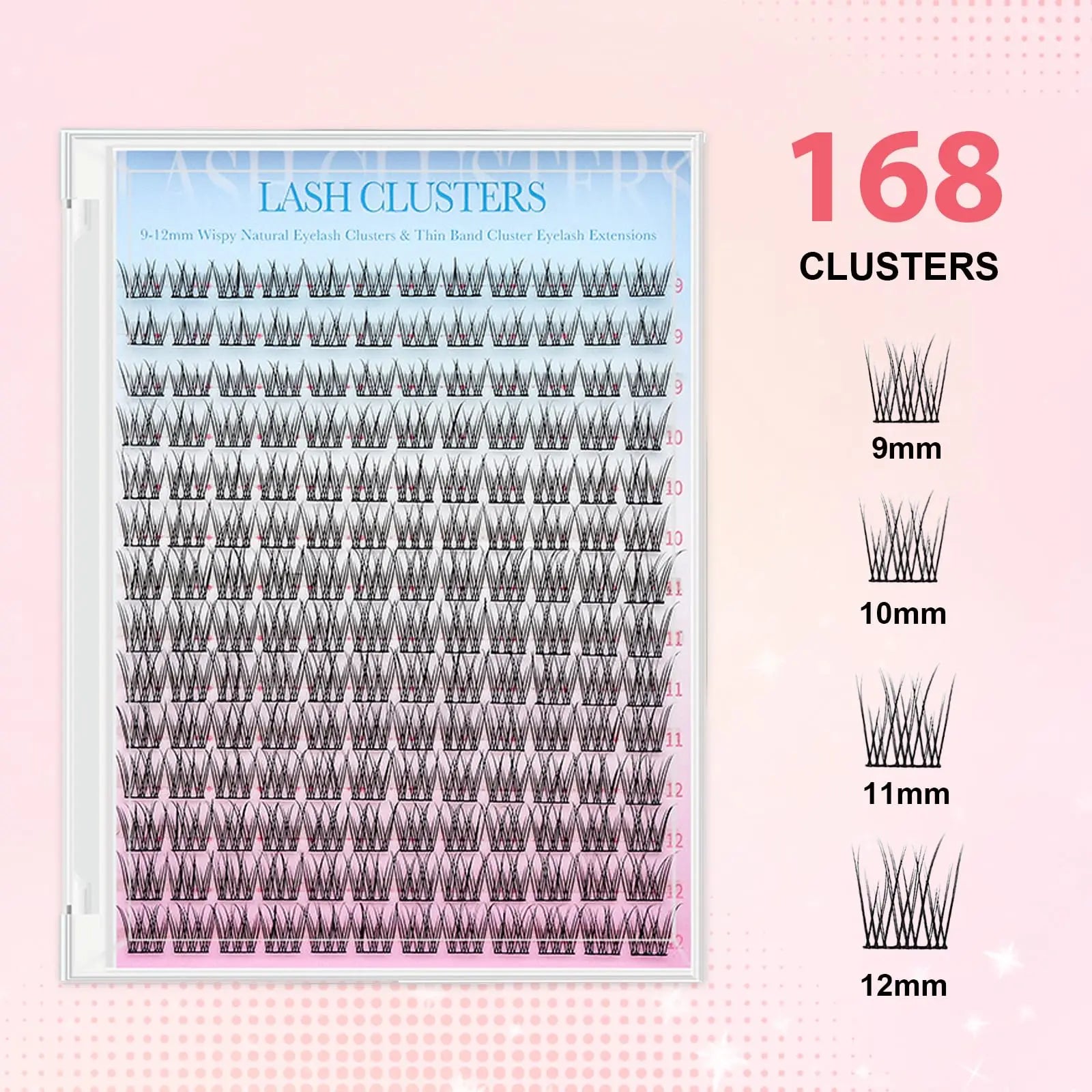 Eyelash Kit 9-12Mm 168PCS Wispy Natural Cluster Eyelash DIY Lash Extension Kit with Lash Bond and Seal, Lash Tweezers, DIY Eyelash Extension Kit for Beginners