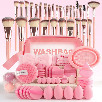 Makeup Brush Set with Sponge and Puff, Synthetic Makeup Brushes, Ultimate Beauty Tools Kit, Complete Cosmetic Brush Collection for Flawless Application, with Makeup Brush Organizer, Makeup Brush Full Set