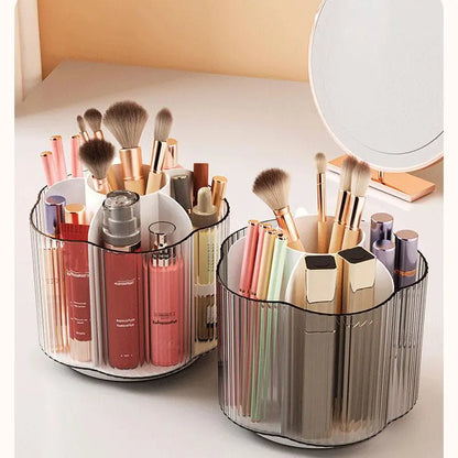 Clear Multi-Grid Makeup Brush Holder, Rotatable Cosmetic Organizer, Portable Makeup Brush Storage Box, Makeup Tool Organizer for Home Dormitory