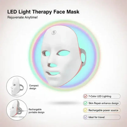 7-Color LED Light Therapy Mask, 90-LED Photon Mask, Red Light Infrared Skin Rejuvenation, Anti-Aging and Acne Care, Wrinkle Reduction, Brightening and Firming, Wireless Rechargeable Face Mask, Home Facial Spa Device, Christmas Gift, Holiday Gift