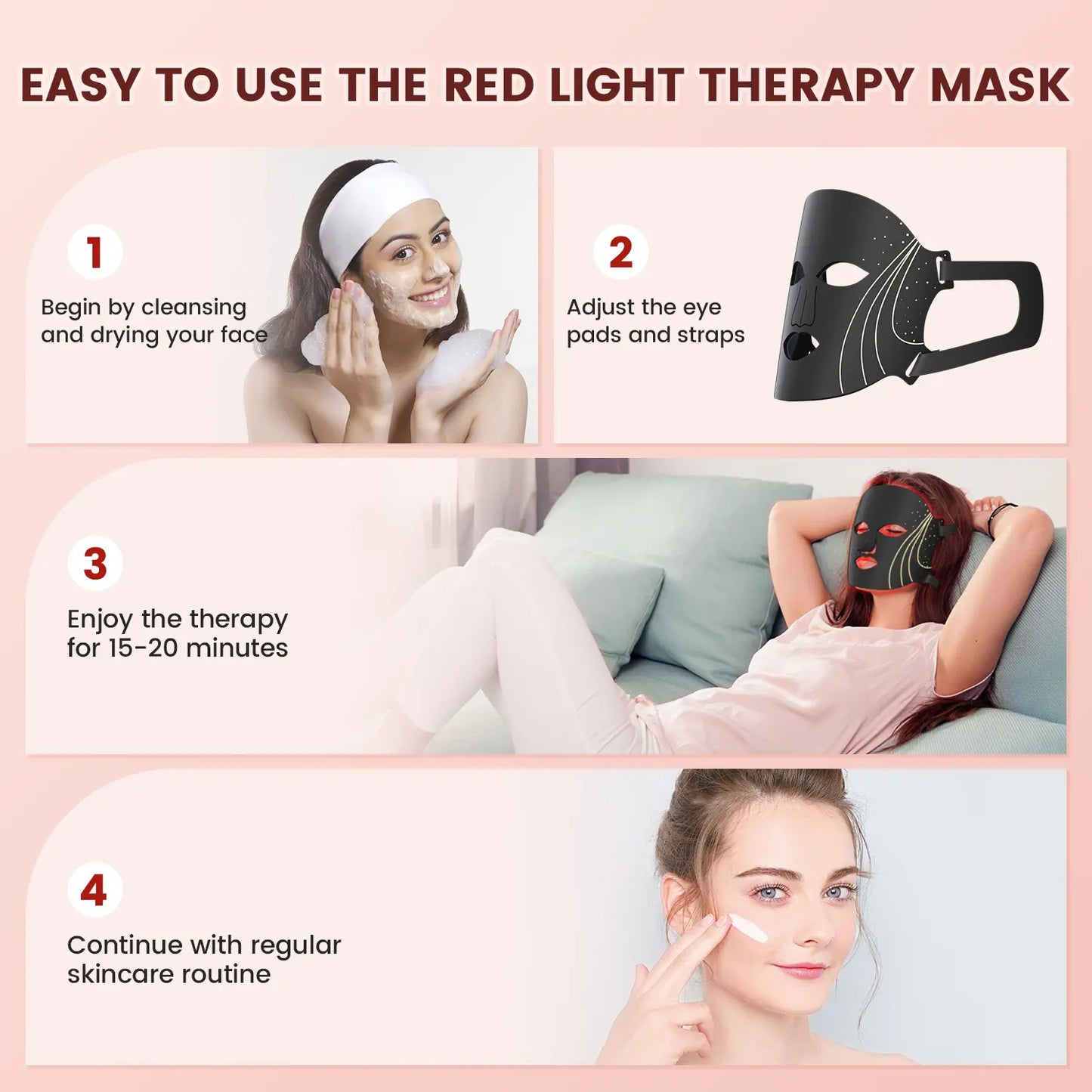 SHMHE LED Face Mask Light Therapy, 7 Color Red Light Therapy for Face, 96*3=288 Led Beads, Rechargeable, Ideal Gift Skincare Silicone Radiant