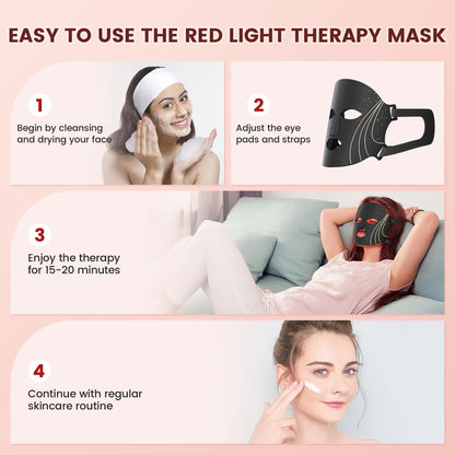 SHMHE LED Face Mask Light Therapy, 7 Color Red Light Therapy for Face, 96*3=288 Led Beads, Rechargeable, Ideal Gift Skincare Silicone Radiant