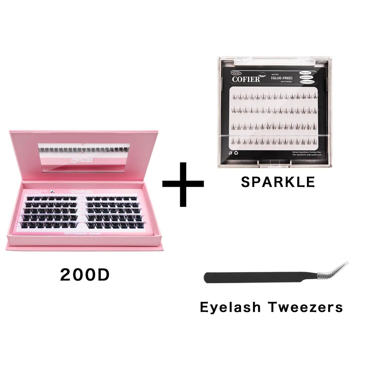 Cofier No Glue DIY Lash Kit Lash Lift Kit at Home Press on Lash Self-Adhesive Eyelash Kit Individual Lashes Beginner Friendly with Tweezers 80/90/120 Pcs Cosmetic Makeup Bottom Lash Clusters