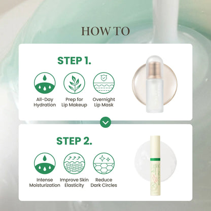 AXIS-Y Lip & Eye Set - Vegan Collagen Eye Serum + Vita Glow Lip Oil Dreamy Olive for Daily Korean Skin Care Routine for Eyes & Lips