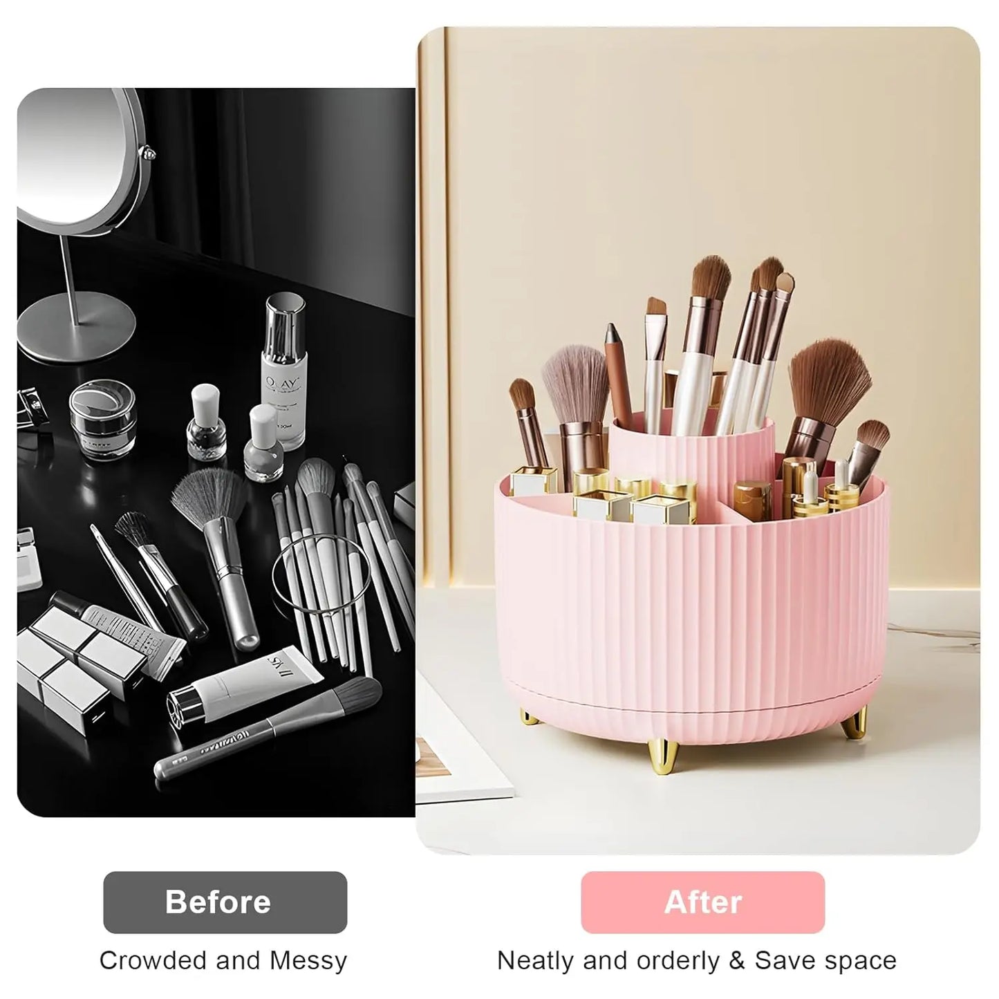 Makeup Brush Storage Box, 1 Count Multi-Functional Rotating Makeup Brush Holder, Durable Makeup Organizer for Bedroom Bathroom, Makeup Storage Organizer, Bedroom Accessories